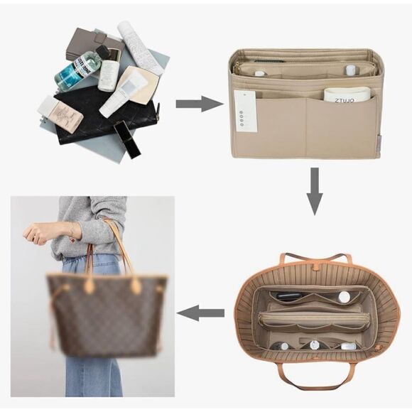 ZTUJO Purse Organizer Insert,  with Metal Zipper, For Speedy Neverfull XLarge - Picture 1 of 7